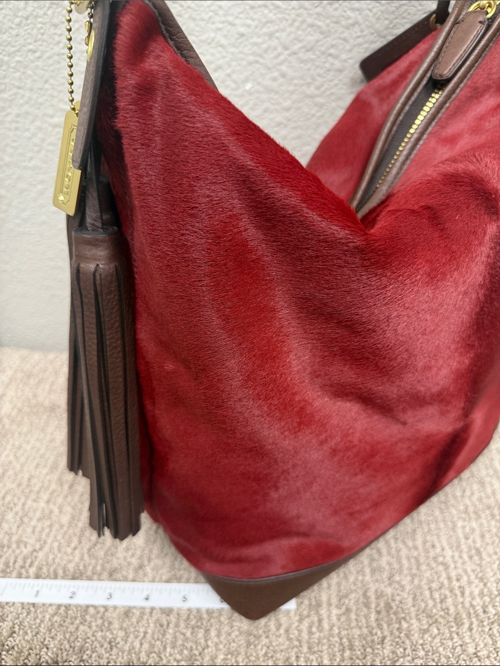 Coach Legacy Calf Hair Red Leather Hobo Bag with Brown Trim-NWOT - Picture 7 of 14